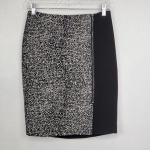 Ann Taylor Factory Black White Mixed Media Career Zip Front Pencil Skirt Size 2P